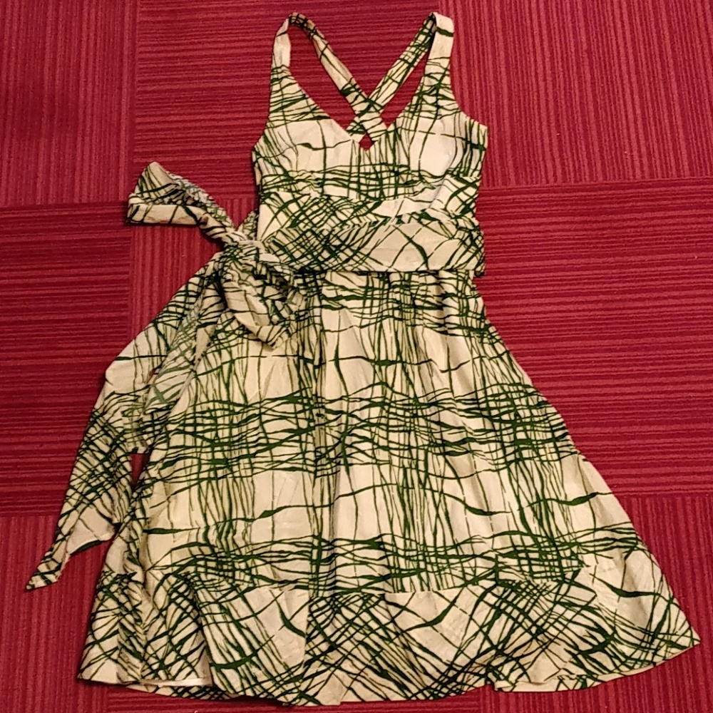 Zara Basic Green and Off white party dress